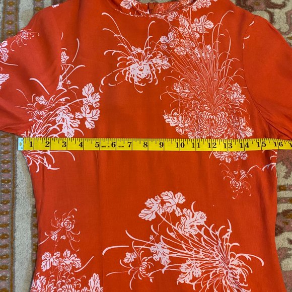 Long Sleeved Orange Chrysanthemum Print Dress - Picture 6 of 12